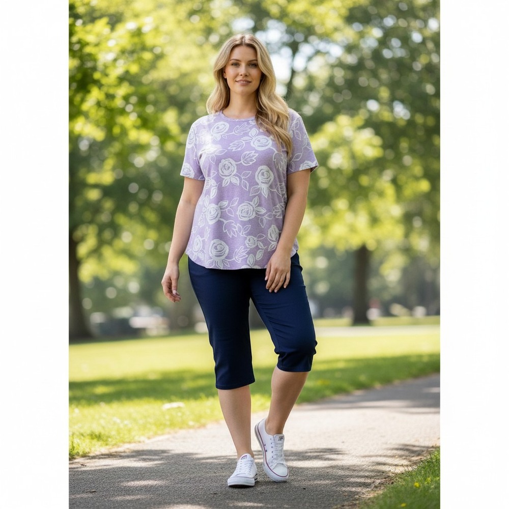 Lane Bryant Lavender Floral Rose Tunic Top Womens Plus Size 18/20 Crew Neck